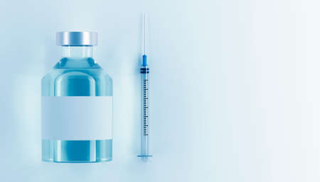 Corona virus vaccine development with ampoule - 3D illustration
