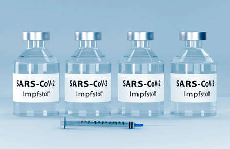 Corona virus vaccine development with ampoule - 3D illustrationの写真素材