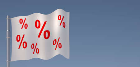 SALE symbol on flag in front of clear background - 3D illustration