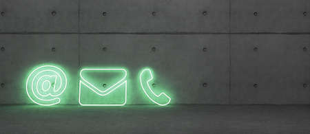 abstract contact icon as neon light in front of background - 3D Illustrationの写真素材