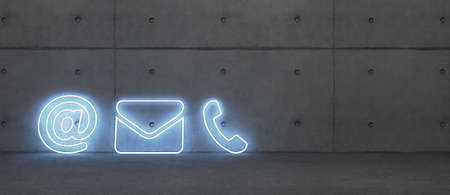 abstract contact icon as neon light in front of background - 3D Illustrationの写真素材