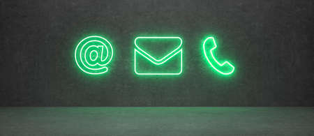 abstract contact icon as neon light in front of background - 3D Illustrationの写真素材