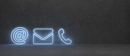 abstract contact icon as neon light in front of background - 3D Illustrationの写真素材