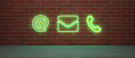 abstract contact icon as neon light in front of background - 3D Illustrationの写真素材