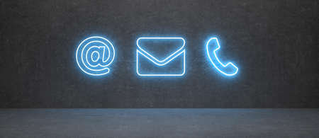 abstract contact icon as neon light in front of background - 3D Illustrationの写真素材