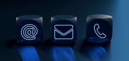 abstract contact icon as neon light in front of background - 3D Illustration