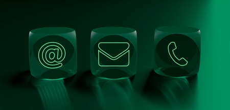 abstract contact icon as neon light in front of background - 3D Illustrationの写真素材