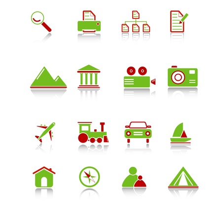 Travel icons with reflection, green-red seriesのイラスト素材