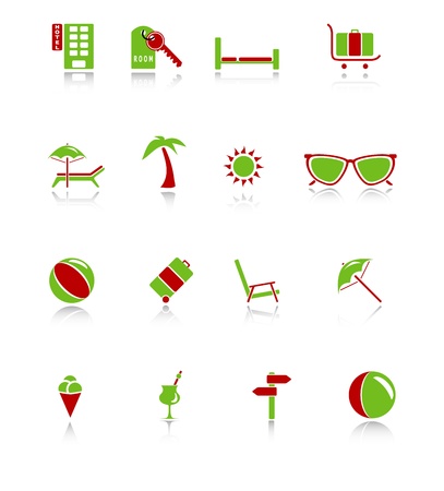Travel icons with reflection II, green-red seriesのイラスト素材