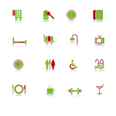 Hotel icons with reflection, green-red seriesのイラスト素材