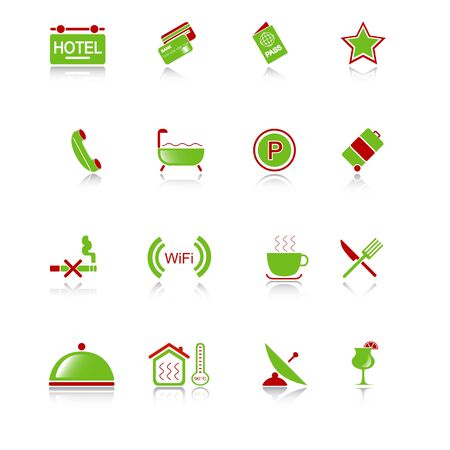 Hotel icons with reflection II, green-red seriesのイラスト素材