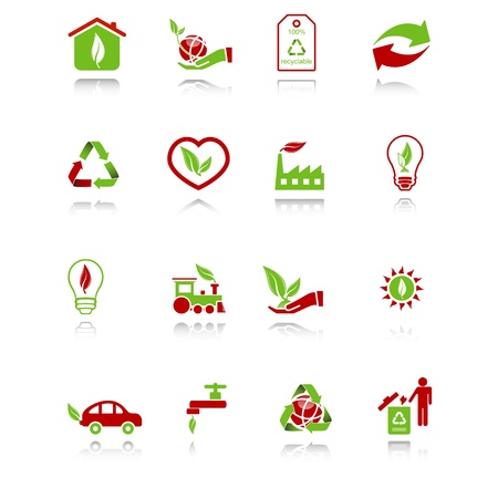 Set of environmental computer icons with reflection - green-red series.のイラスト素材