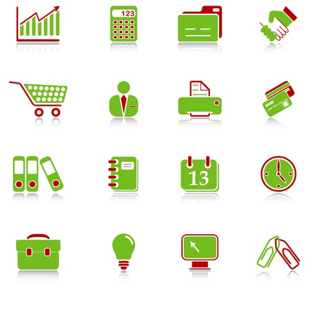 Business icons with reflection, green-red seriesのイラスト素材