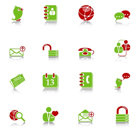 Social media & blog icons with reflection, green-red seriesのイラスト素材