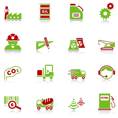 Industry icons with reflection, green-red seriesのイラスト素材