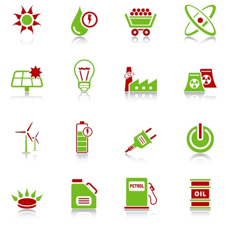 Energy icons with reflection, green-red seriesのイラスト素材