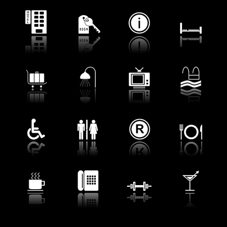 Hotel icons with reflection, black seriesのイラスト素材