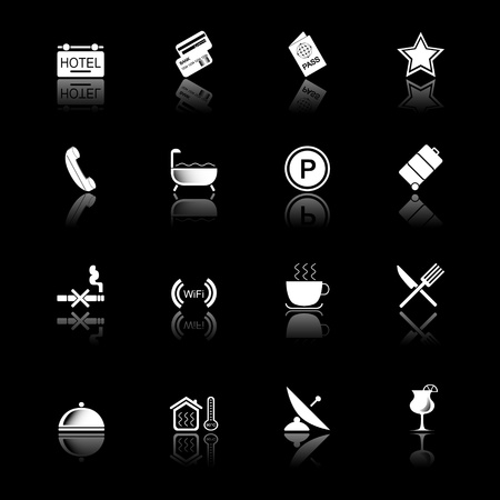 Hotel icons with reflection, black seriesのイラスト素材
