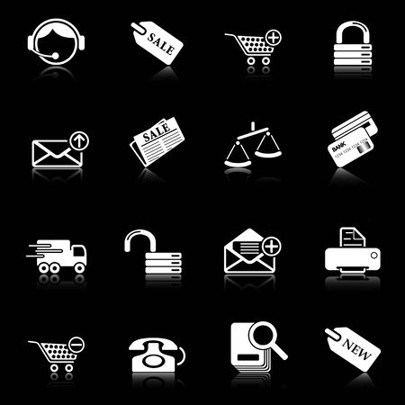 Sale and shopping icons with reflection, black seriesのイラスト素材