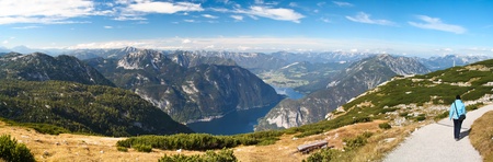 Panorama view from Krippenstein Plateau in Austrian Alpsの写真素材