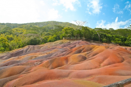 Colored volcano earth in Chamarel, Mauritiusの写真素材