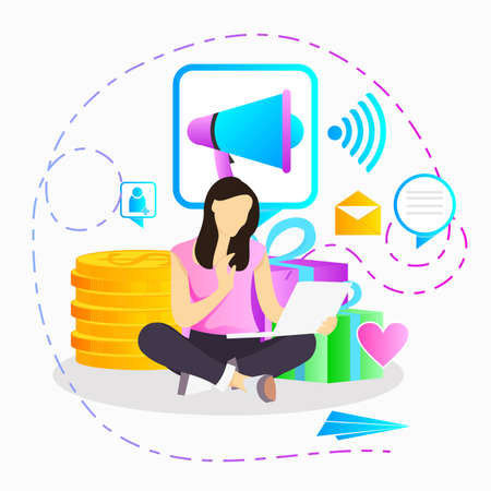 person working on laptop illustration for web page refer a friend programのイラスト素材