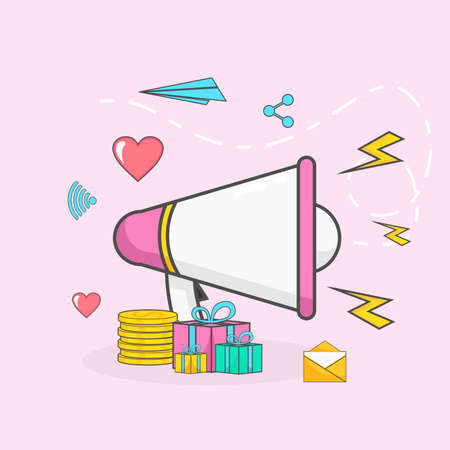 illustration of an background with hearts and icon for refer a friendのイラスト素材