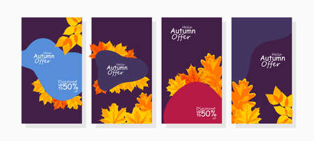 set of banners with leave for autumn season sale promotion stories