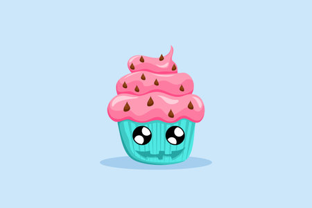 cartoon monster strawberry cupcake with a heart for helloween sticker and decorationのイラスト素材