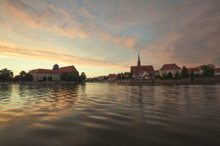 Wroclaw. View of the sunset of the historical district, "Ostrow Tumski" Polandの写真素材
