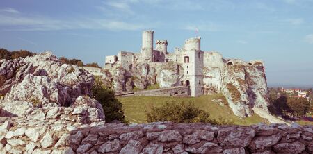 Scenic view of the castle ruins in Ogrodzieniec village. polandの写真素材