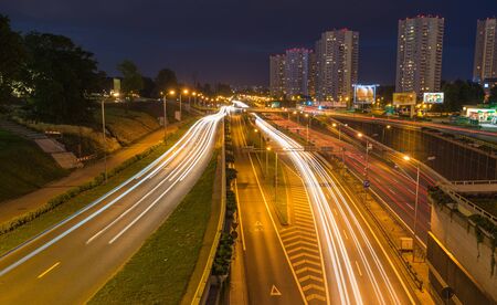 Night view of the Freeway in Katowiceの写真素材