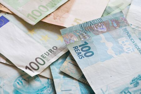 Brazilian money, reais and european money, euro