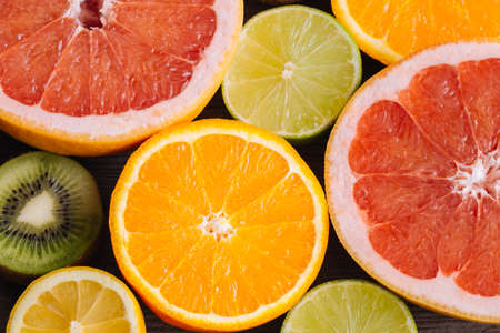 Slices of fresh fruitsの写真素材