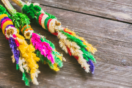Easter decoration on wooden backgroundの写真素材