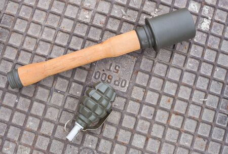 Grenades lying on the groundの写真素材