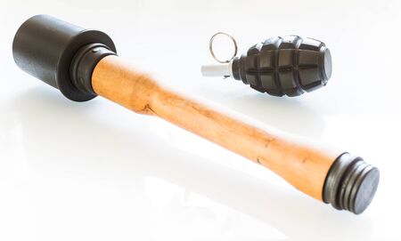 Two kind of grenades on a white backgroundの写真素材