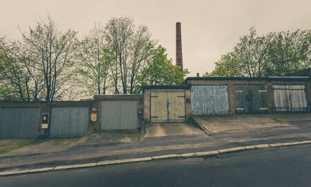 View of the old garages / vintage effectの写真素材