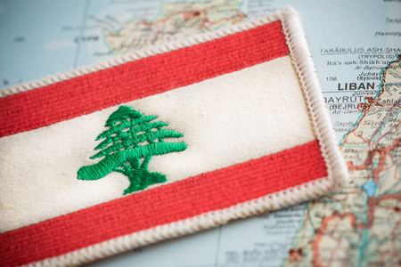 Lebanon flag on mapの写真素材