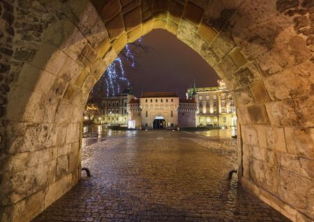 Krakow by night / the old town and historical architectureの写真素材
