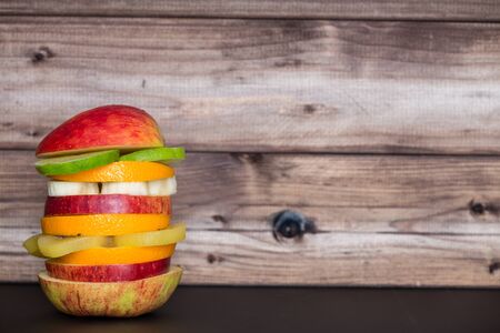 Healthy food / fruits burger on the wooden backgroundの写真素材