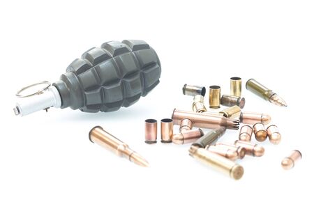 Hand grenade, cartridges and scales from various types of weapons