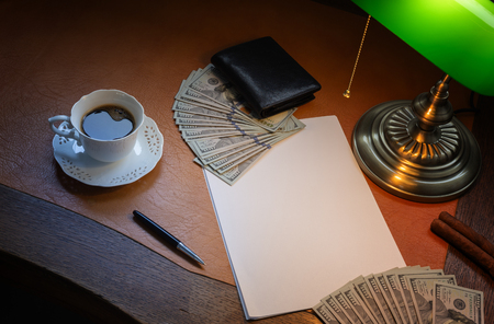 Argentine money, pesos, in a desk drawerの写真素材