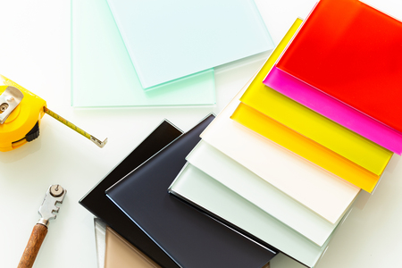 colored glass and glass elements for interior finishingの写真素材