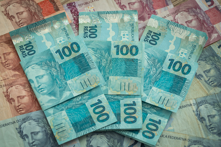 Brazilian money, hundred reais banknotesの写真素材
