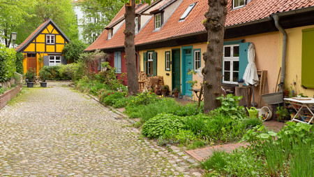 Stralsund. traditional architecture of the city port on the island of Rugenの写真素材