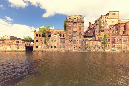 Szczecin. Old factories on the Odra River