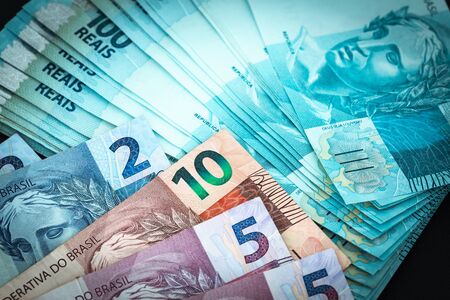 Brazilian money on a table.の写真素材