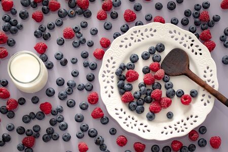 Seasonal fruits, blueberry and raspberryの写真素材