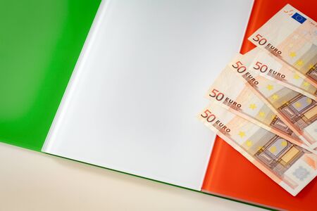 Irish flag with euro banknotesの写真素材